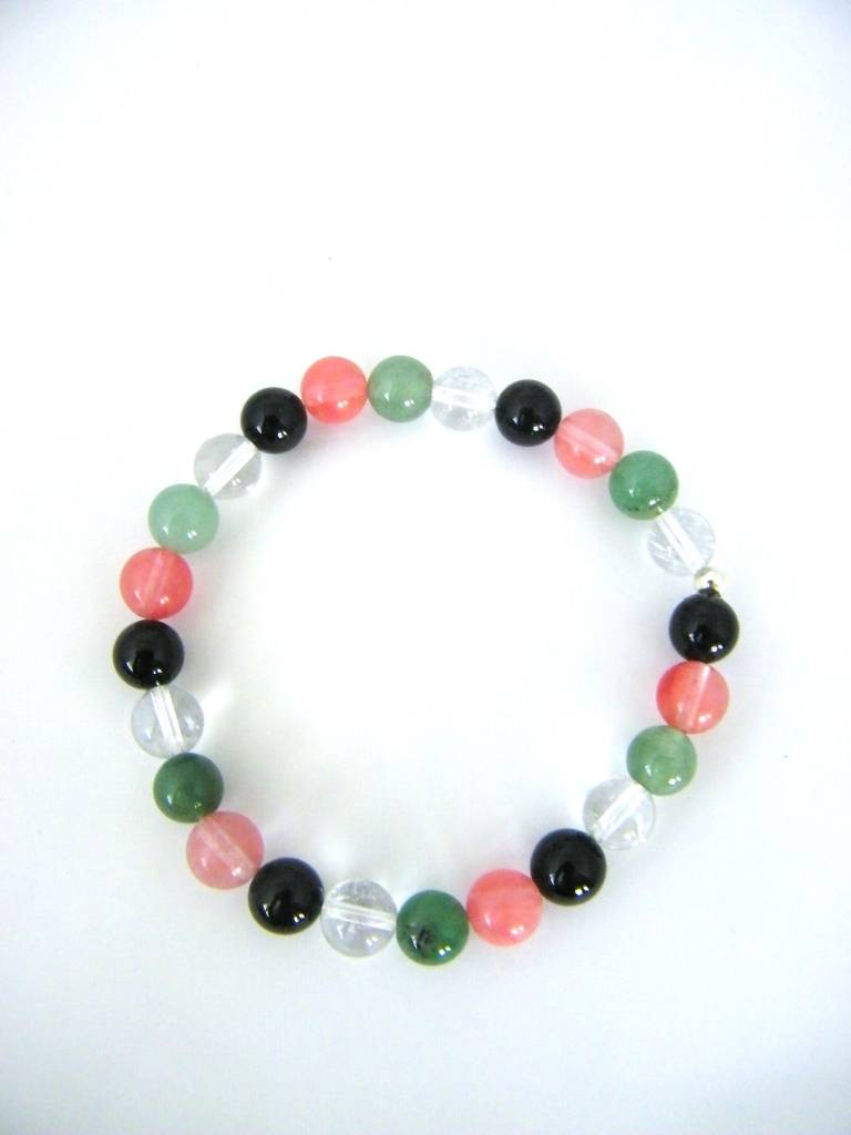 ST1015BL Pink Quartz, Onyx, Rock Crystal Bracelet 7"
