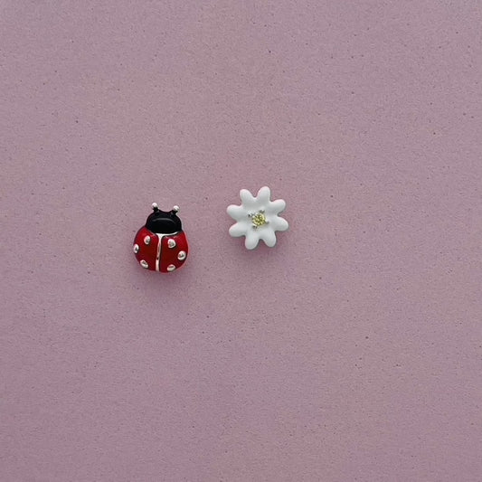 CH953ER Ladybug & Flower Earrings