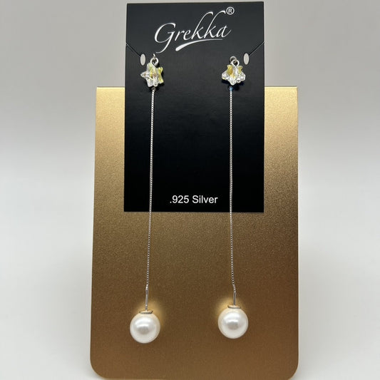 C961ER Pearl and star Thread Earrings