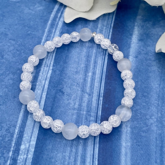 ST1699BL Rock Crystal & Selenite Bracelet 7.5"
