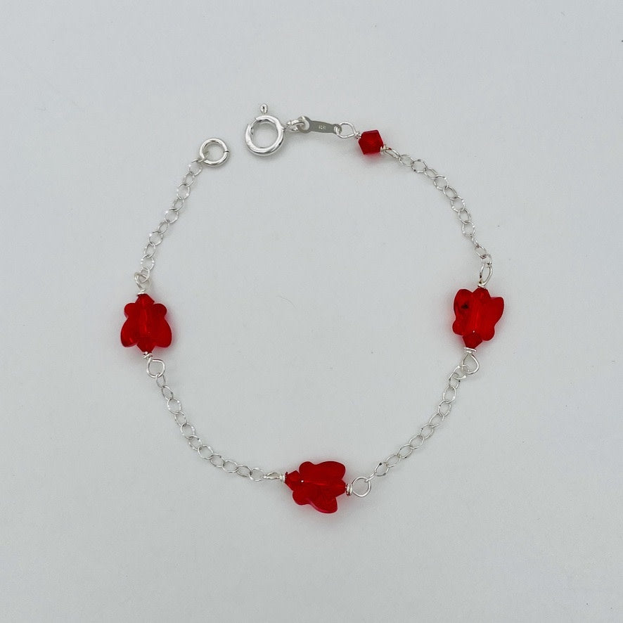 C1299 Red Butterflies Bracelet SW 7"