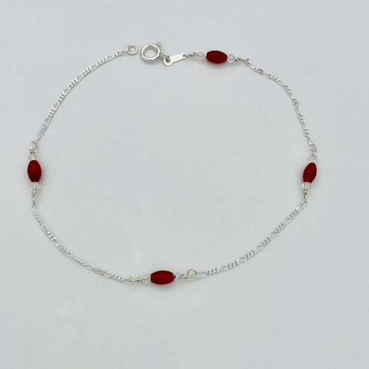 ST1751 Dyed Red Bamboo Coral Anklet 10"