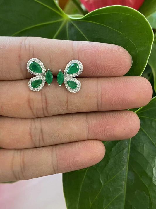 ST1956ER Emerald Butterfly Earrings 10mm. X 15mm.