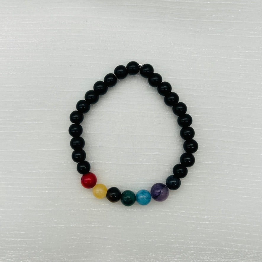 ST1319BL Chakra With Lava Stones Bracelet 7"