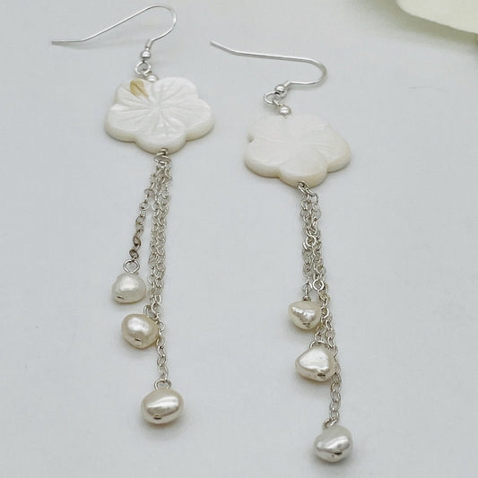 SH995ER Shell & Pearl Earrings 4"