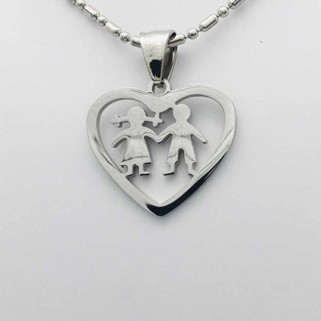 SS1131 Boy and Girl Heart Necklace 26"