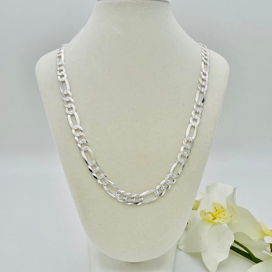 S1587 Super Flat Figaro Pave Chain 7.5mm. X 20"