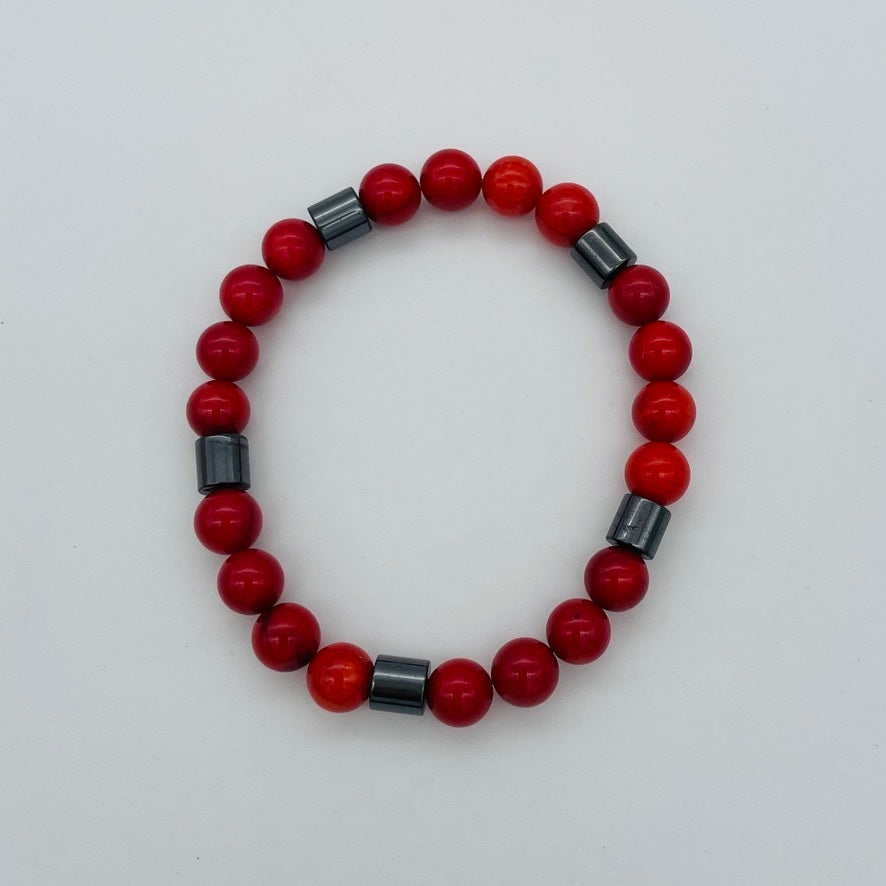ST1047BL Red Dyed Bamboo Coral Bracelet 7"