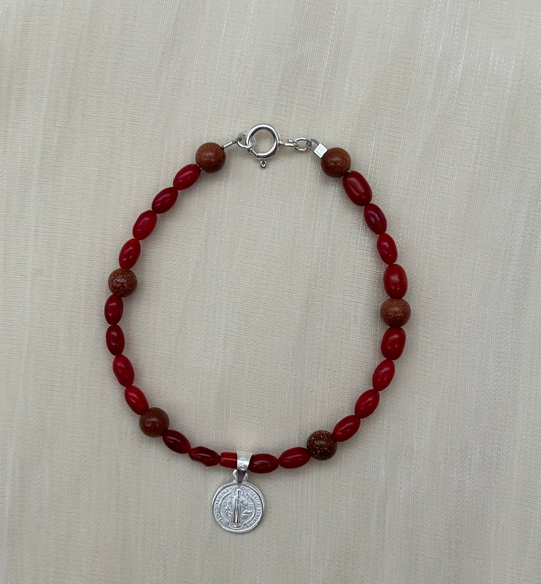 ST1460BL Dyed Red Bamboo Coral & San Benito Bracelet 6.5"