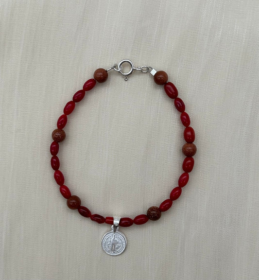 ST1460BL Dyed Red Bamboo Coral & San Benito Bracelet 6.5"
