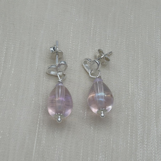 C1432ER Pink Drop Earrings With Heart