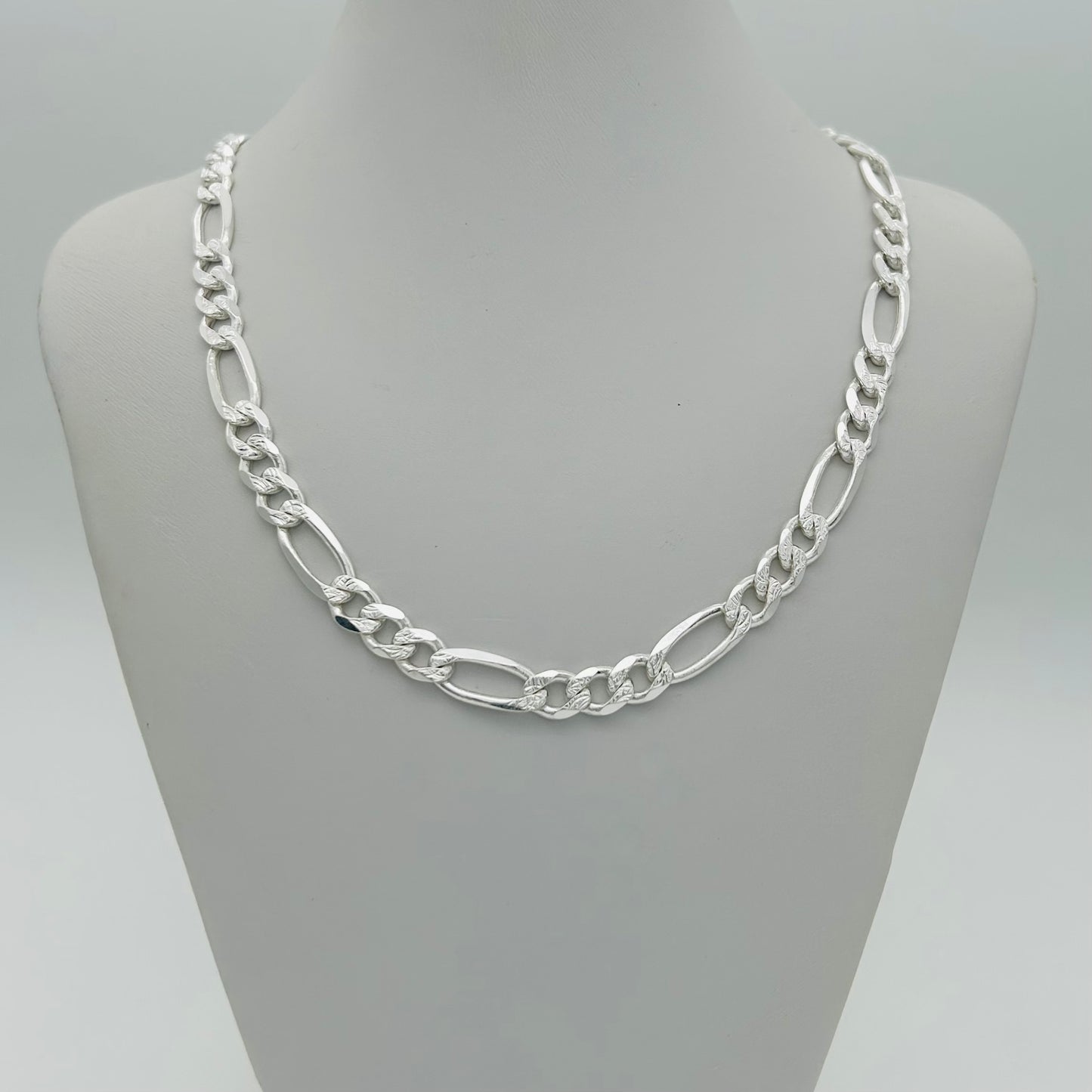 S964 Super Flat Figaro Pave Chain 7mm. X 24"