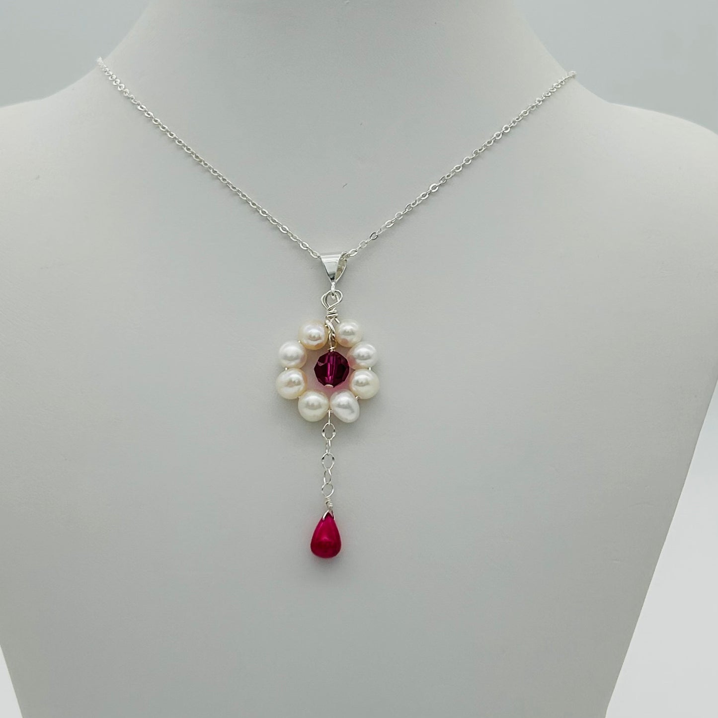 SH991NL Pearls With Ruby Necklace 16"