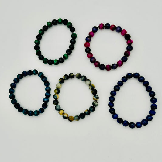 ST1934BL Tiger Eye Bracelet Assorted Colors 8mm. X 7"