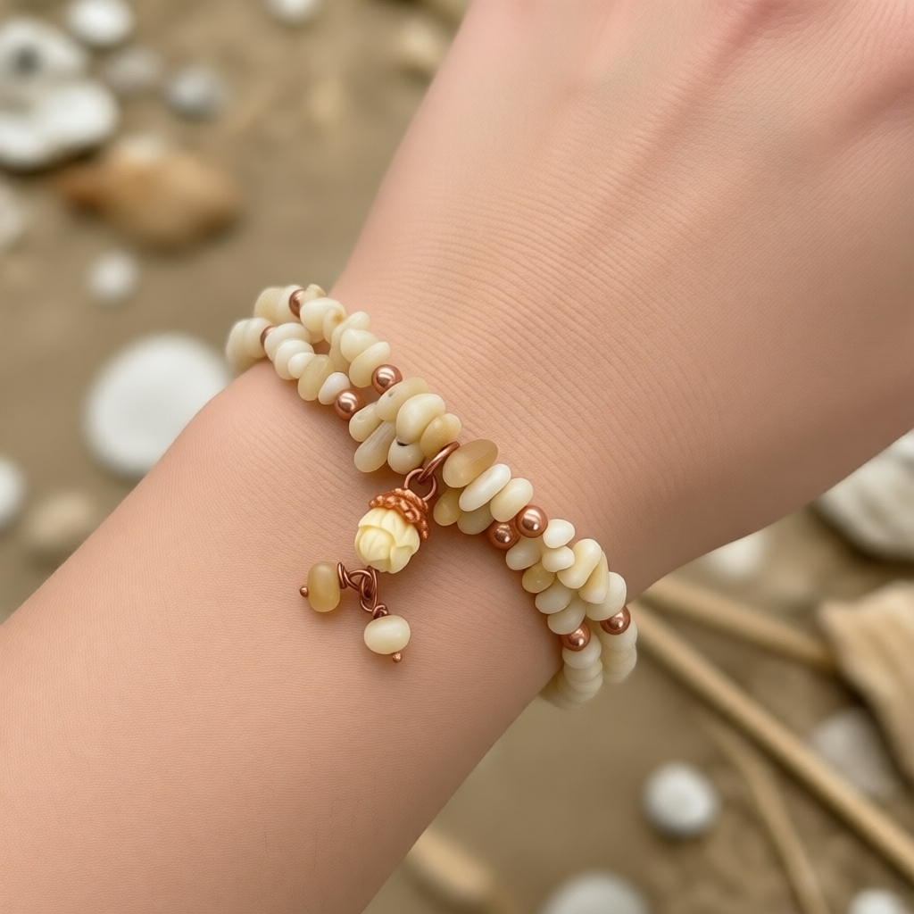 CO23BL Coper & white Coral Bracelet 7.5"