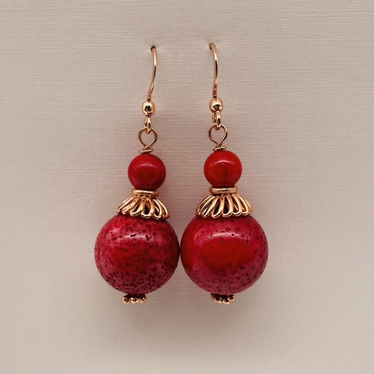 CO-10 Red Dyed Sponge Coral Earrings