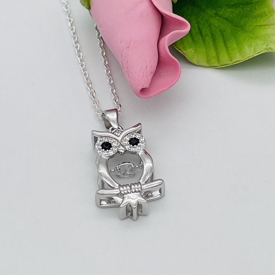 Z1559NL 3D Owl Necklace 18"