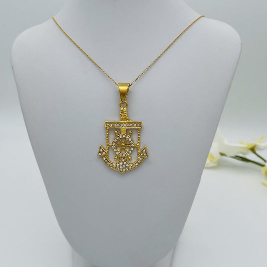 SS1249NL Gold Plated Anchor Necklace 26"