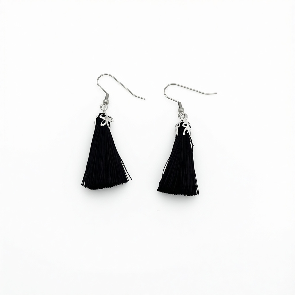 F469ER Black Tassels Earrings