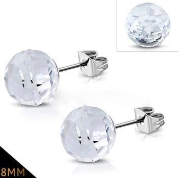 SS966ER Clear Stud Earrings 8mm.