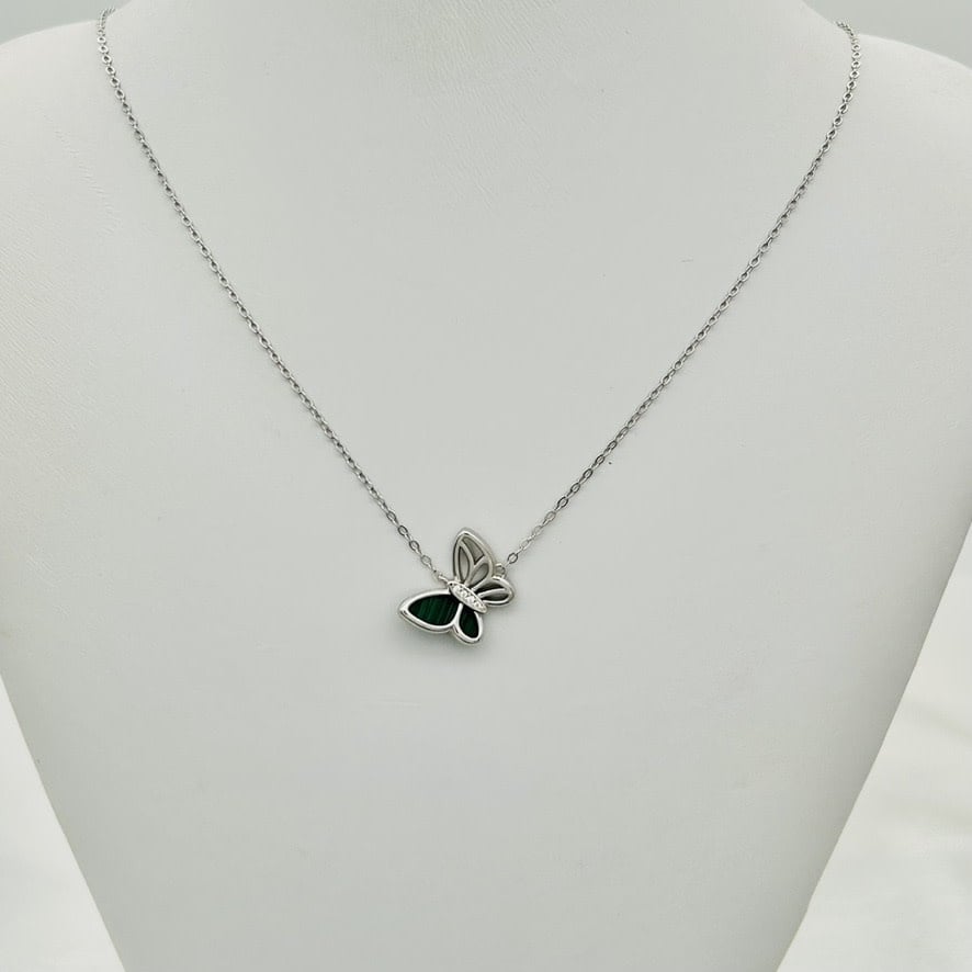 ST1849 Malachite Butterfly Necklace 18"