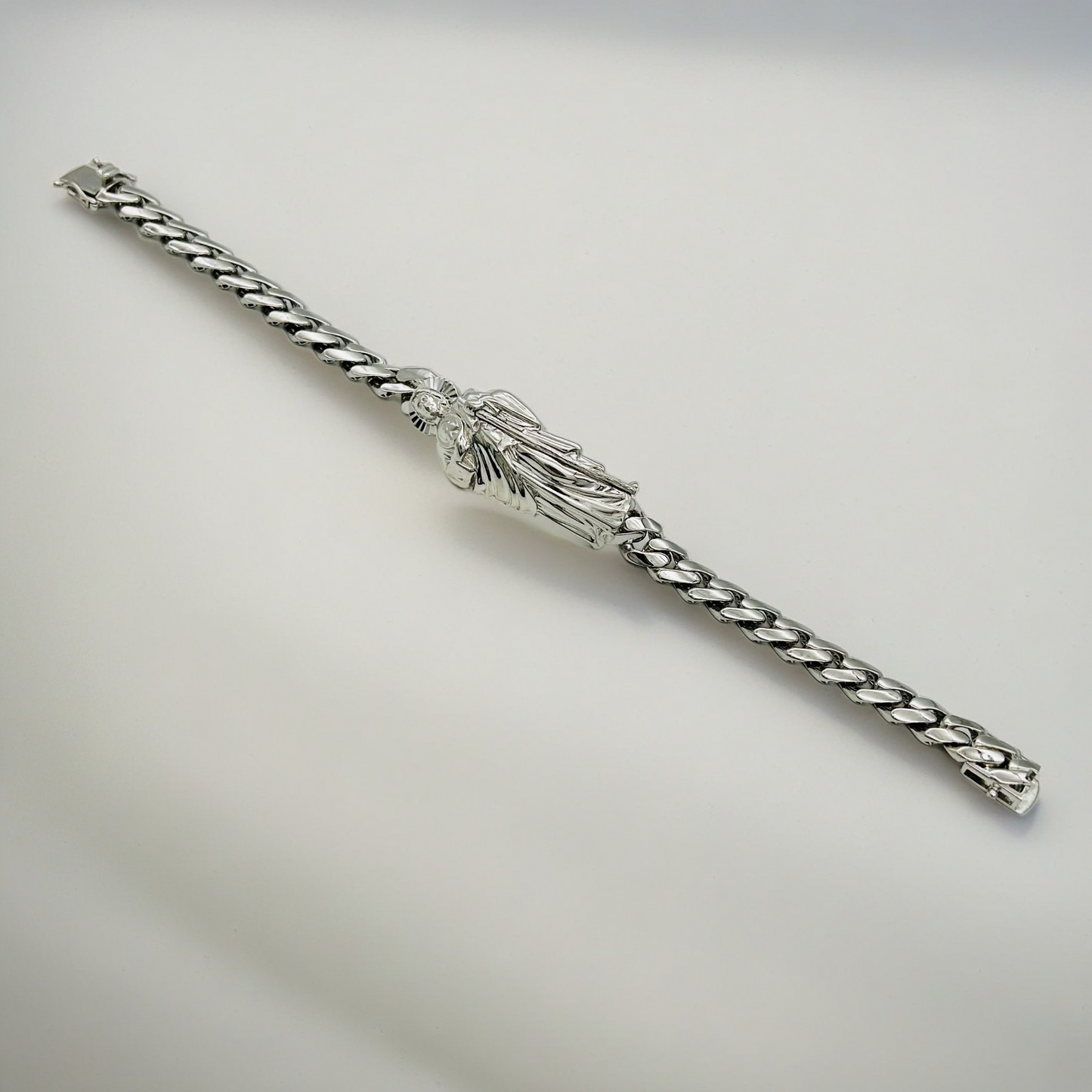 S1858BL Hollow Curb Link Bracelet San Judas 8"