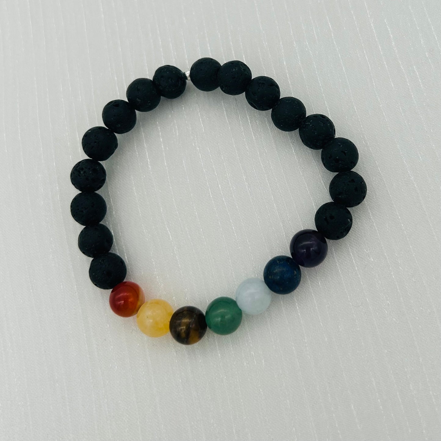 ST1319BL Chakra With Lava Stone Bracelet 7.5"