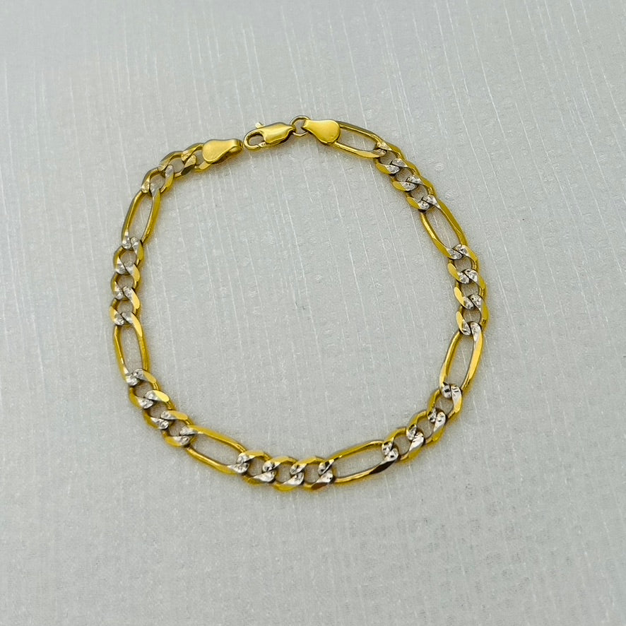 6mm 14kt Gold Figaro Bracelet 14k Solid Yellow Gold Mens Figaro
