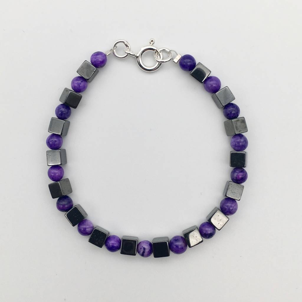 CH886BL Dyed Purple Mountain Jade Bracelet 6"