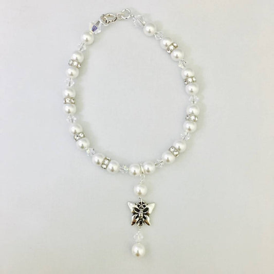 SH908BL Butterfly Glass Pearl Bracelet