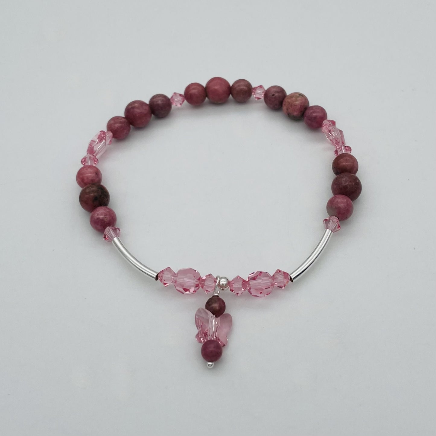 ST1786BL Rhodonite With Butterflies Bracelet 7.5"