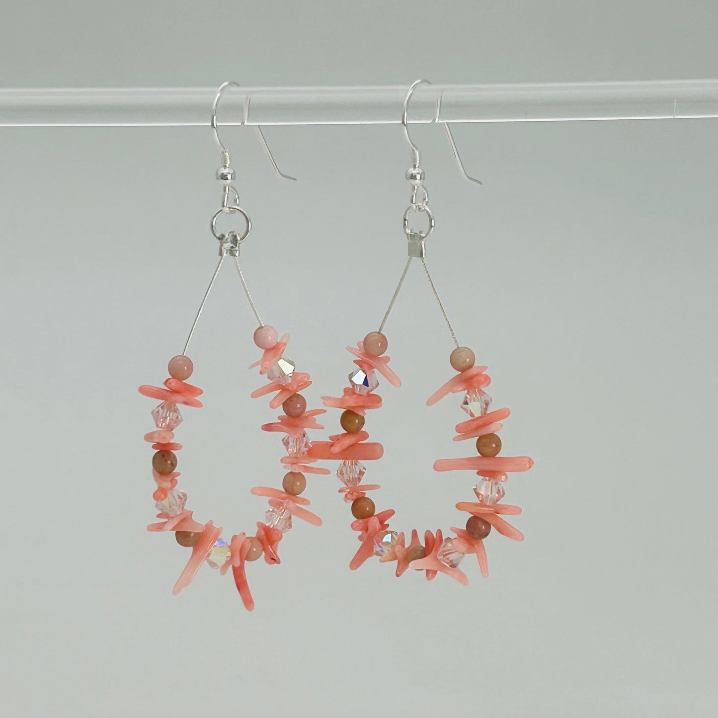 ST1970 Dyed Pink Bamboo Coral Earrings