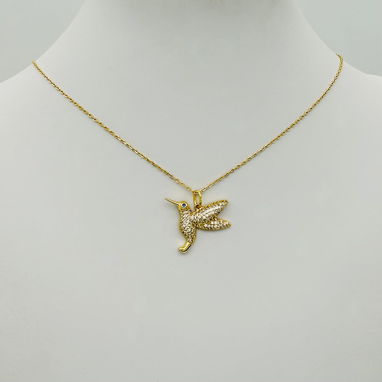 Z1917 Gold Plated Hummingbird Necklace 18"
