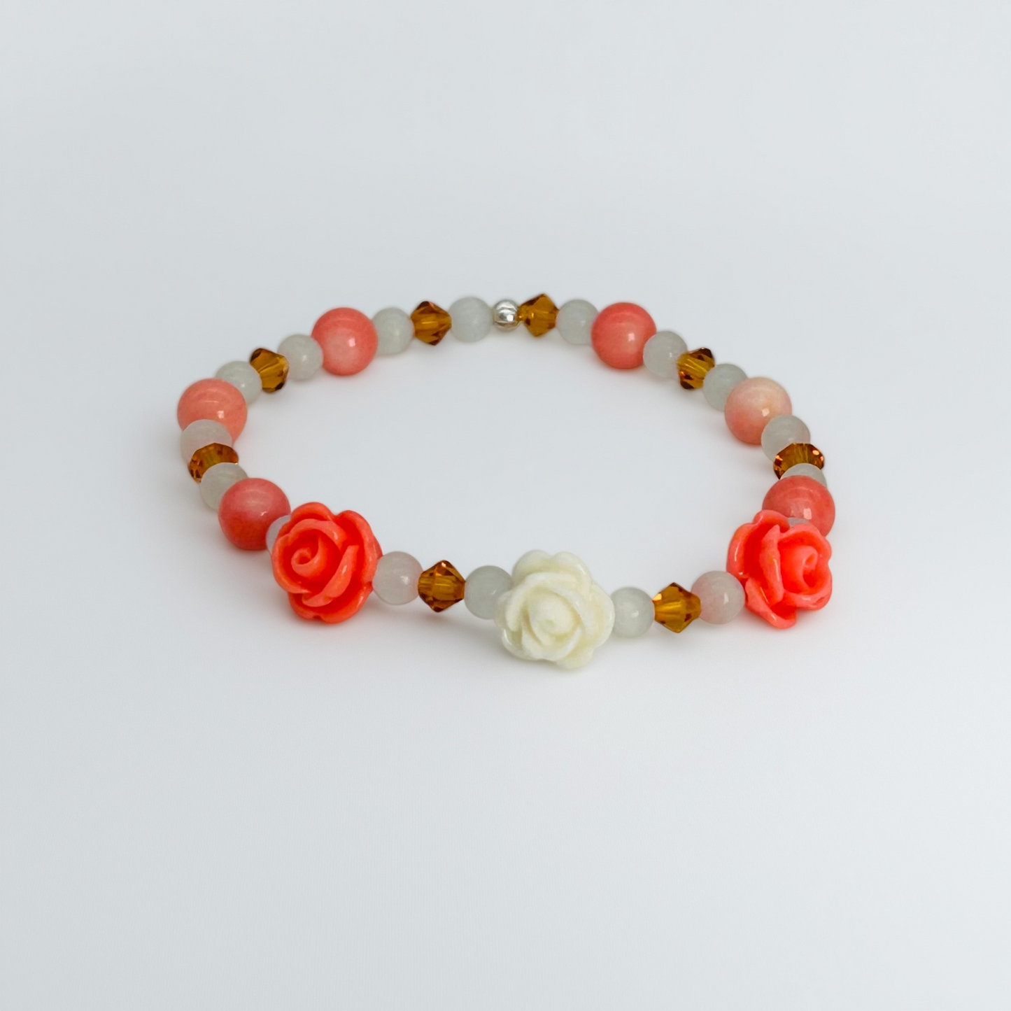 CH992BL Pink Coral Flowers Bracelet 6"