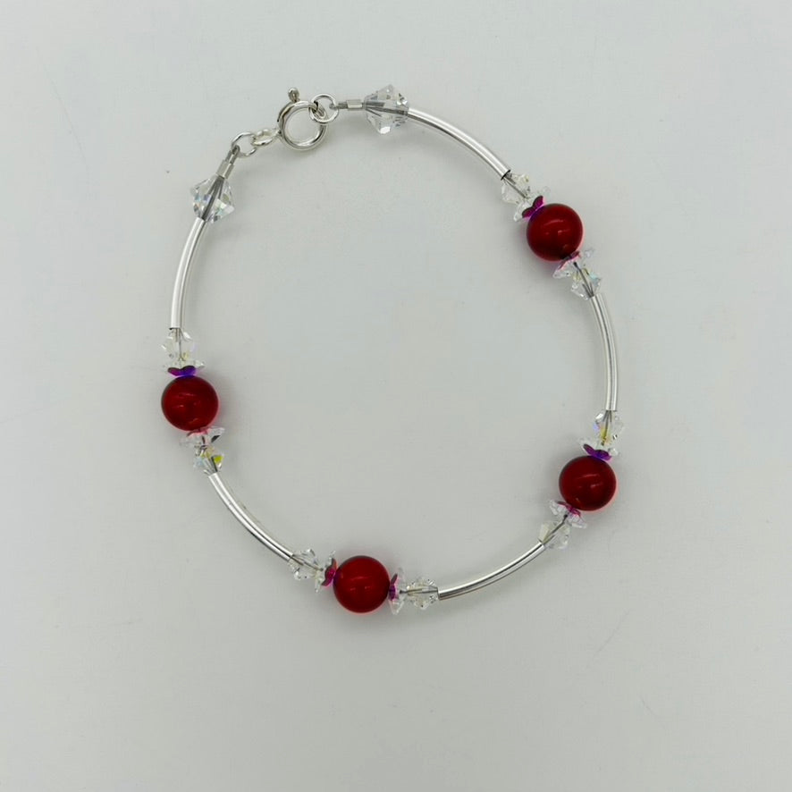 ST1222BL Red Coral Bracelet 7"