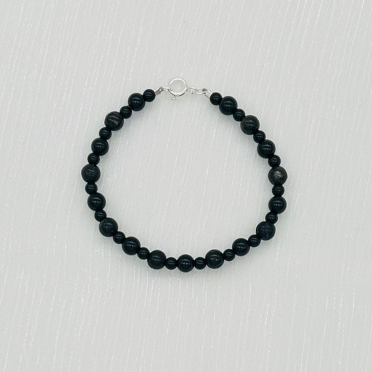 ST1982 Onyx, Obsidian, Tourmaline Bracelet 7.5"