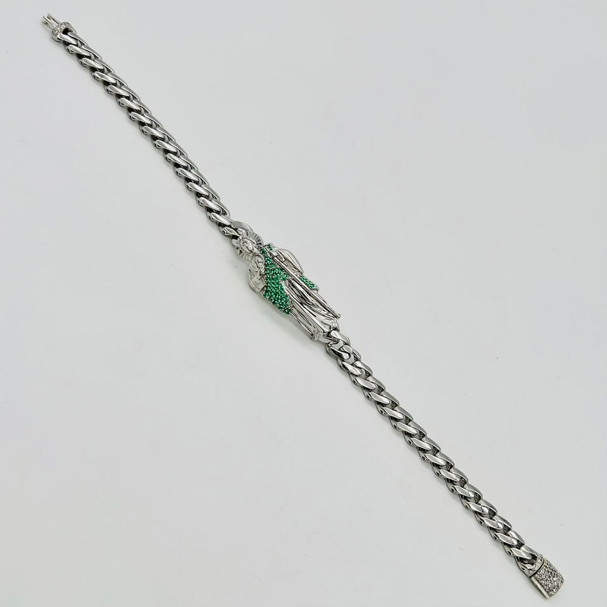 Z1882 Hollow Curb Link San Judas Bracelet 8"