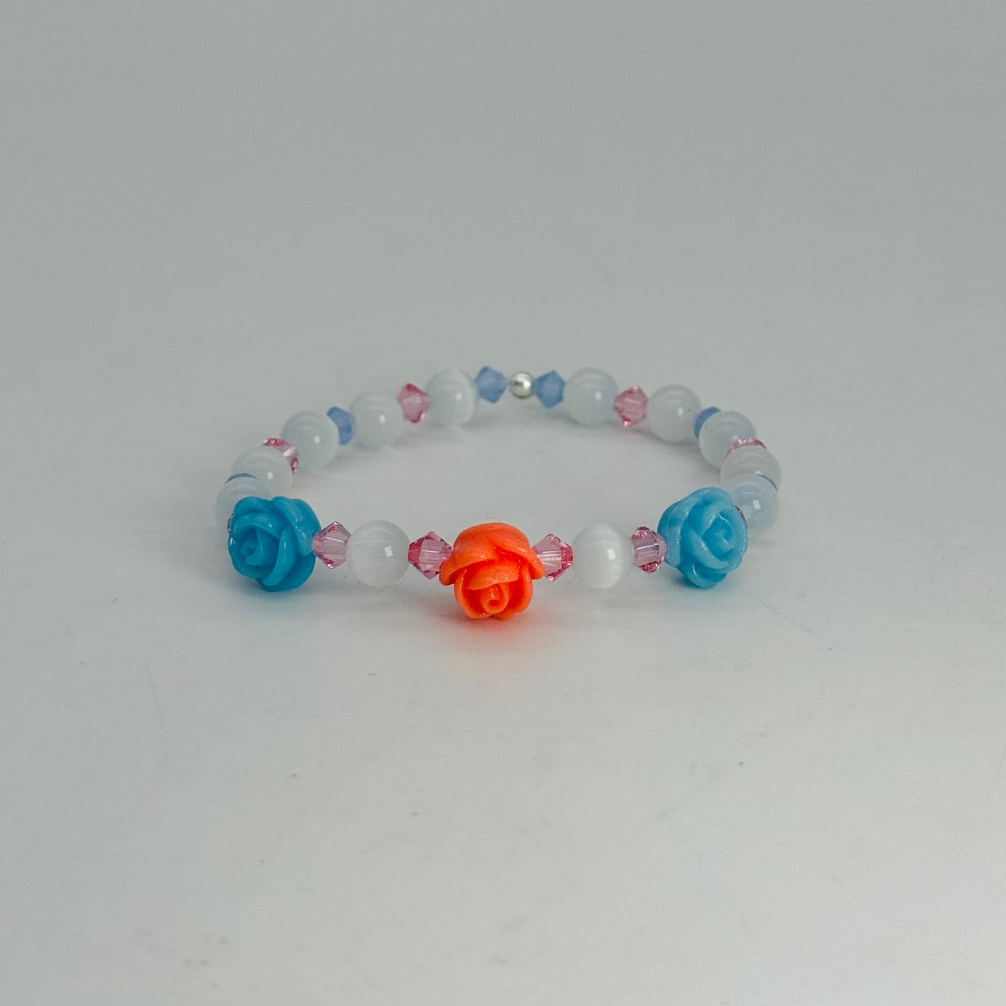 Ch987BL Blue and Peach Flowers Bracelet 6"