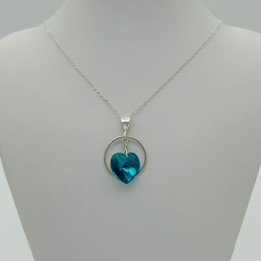 C1228NL Blue Zircon Heart Necklace 18"