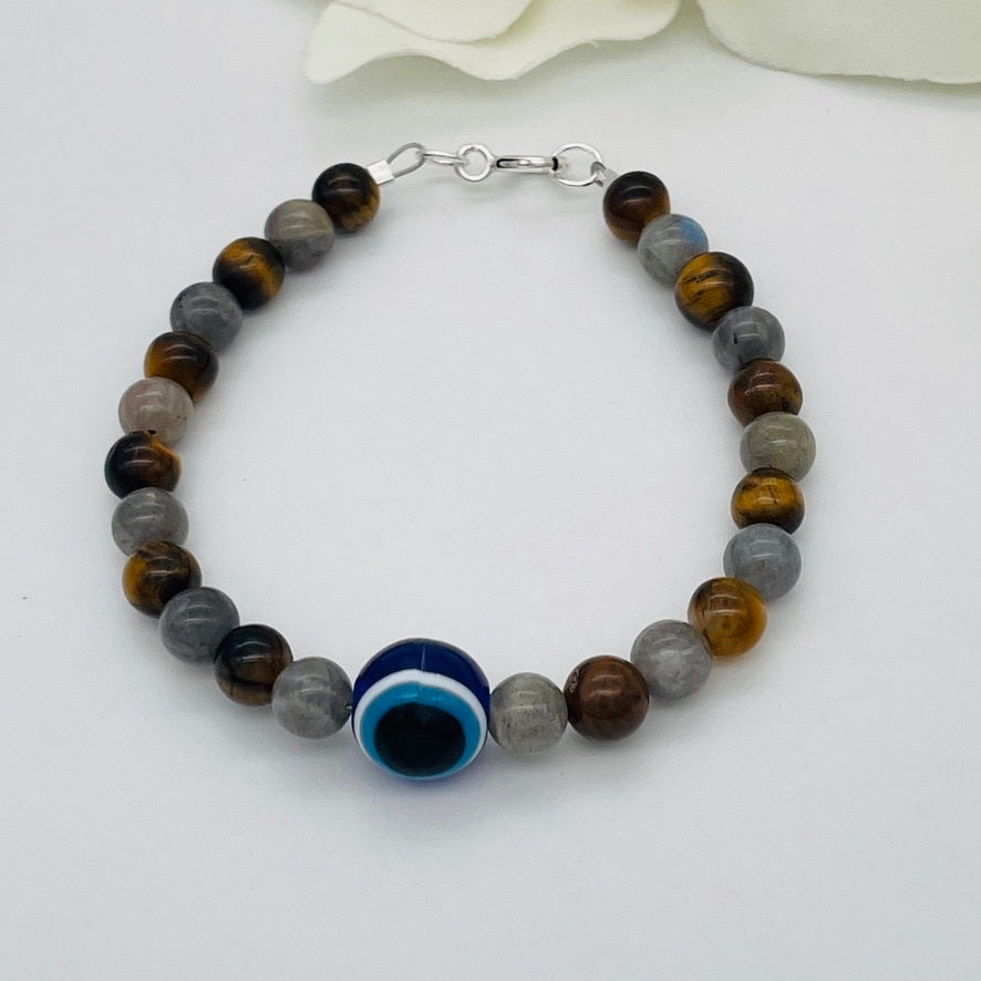 ST1555BL Tiger Eye and Labradorite Bracelet 7"