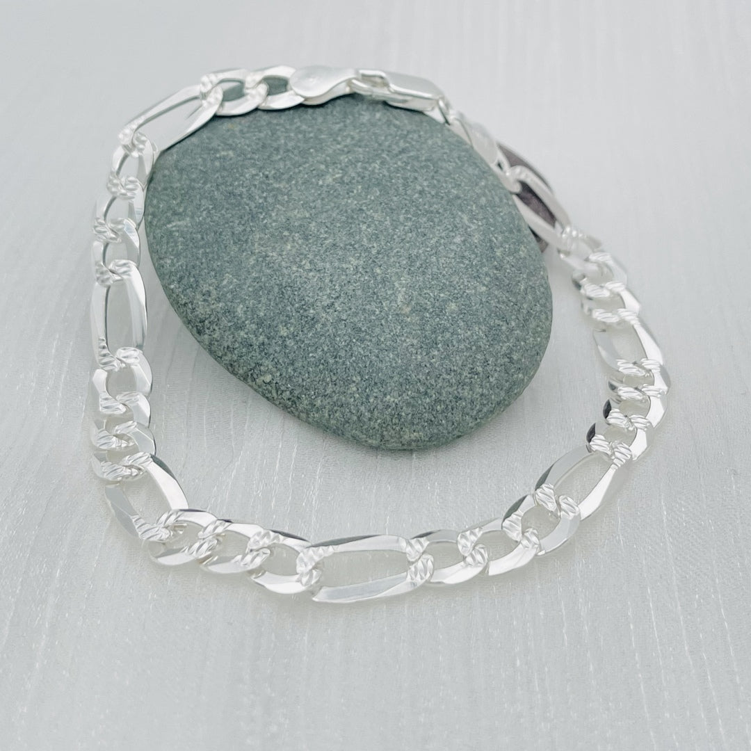 S1770BL Super Flat Figaro Pave Bracelet 7.7mm. X 9"