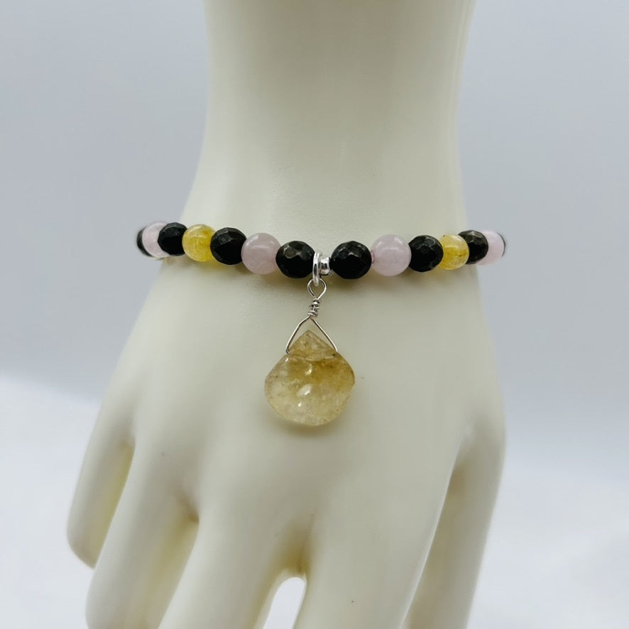ST1881BL Citrine, Pyrite, Rose Quartz Bracelet 7.5"