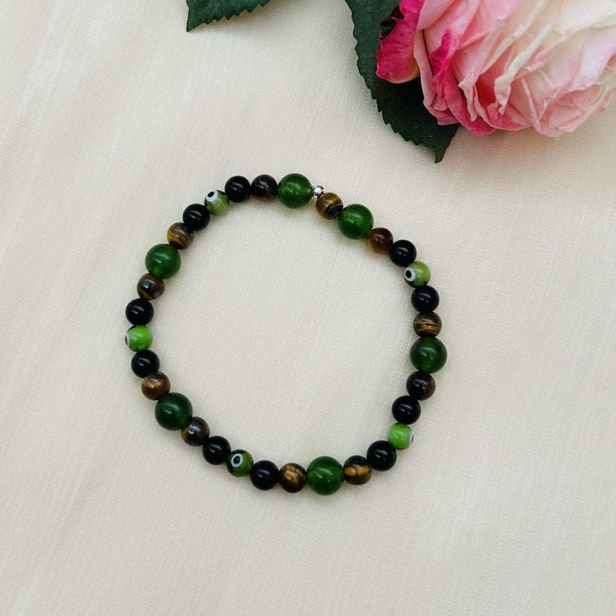 ST1885BL Green Jade, Tiger Eye, & Onyx Bracelet 7"