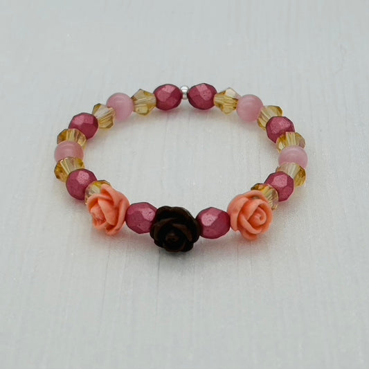 Ch974BL Pink Flowers Bracelet 6.5"