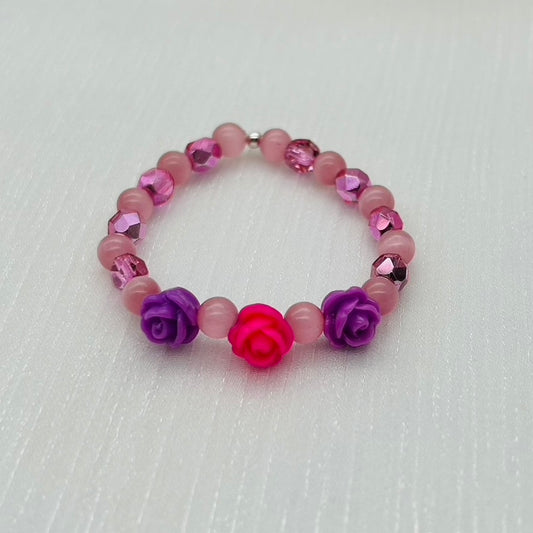CH975BL Pink Bracelet With Flowers 5.5"