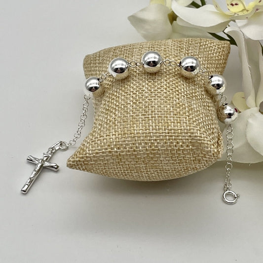 S1611BL Beads With Cross Bracelet 10mm X 7"