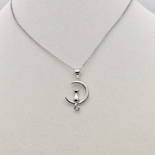S1576 Cat In Moon Necklace  16+2"