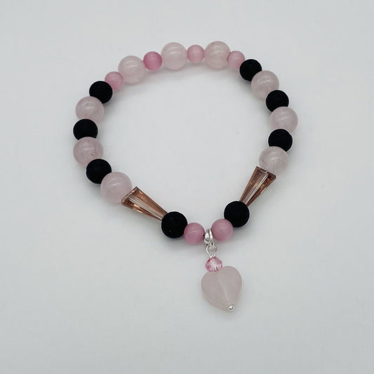 ST1384BL Rose Quartz Lava Stone Bracelet 7.5"