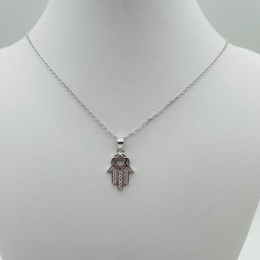 Z1632NL Fatima Hand 7 Star of David Hamsa Necklace 18"