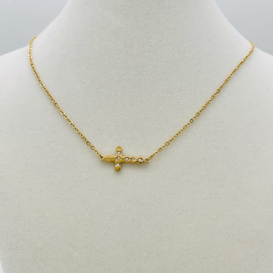 SS1505 Gold Plated Cross Necklace 20"